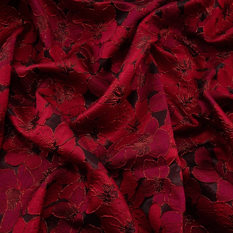 Cosplay by Yaya Han Red Metallic Tonal Floral Brocade Fabric