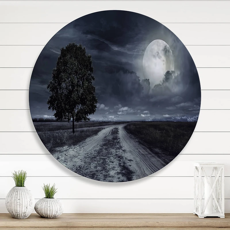 Designart - Paved Road Under A Full Moon