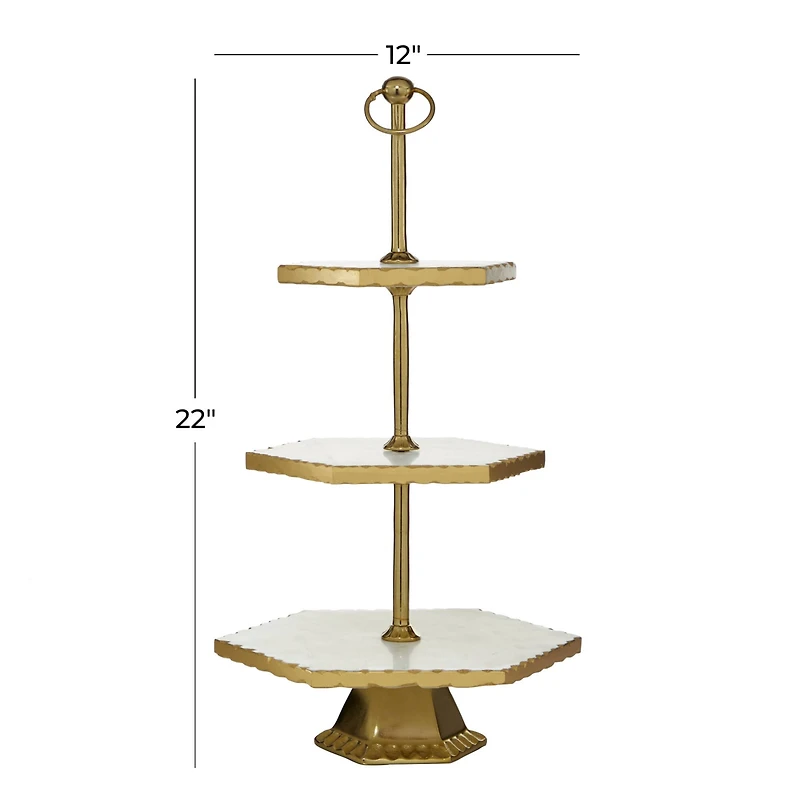 Gold Stoneware & Aluminum 3 Tier Tray Stand