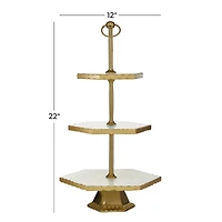 Gold Stoneware & Aluminum 3 Tier Tray Stand