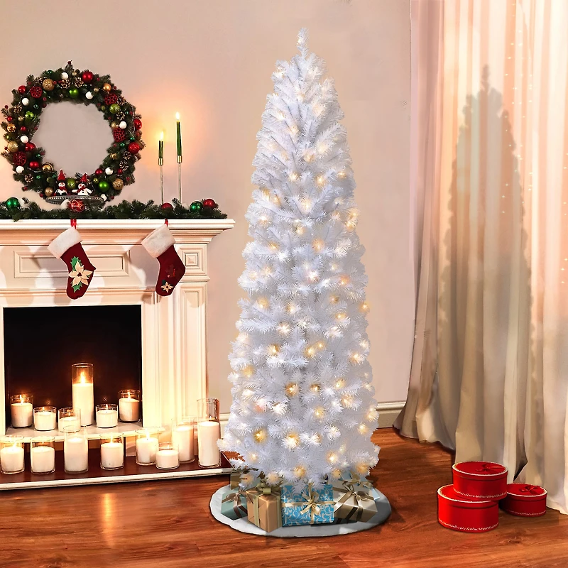 6.5ft. Pre-Lit White Pencil Northern Fir Artificial Christmas Tree, White Lights