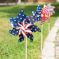 Glitzhome® 32" Plastic Stars & Stripes Patriotic Windmill Set