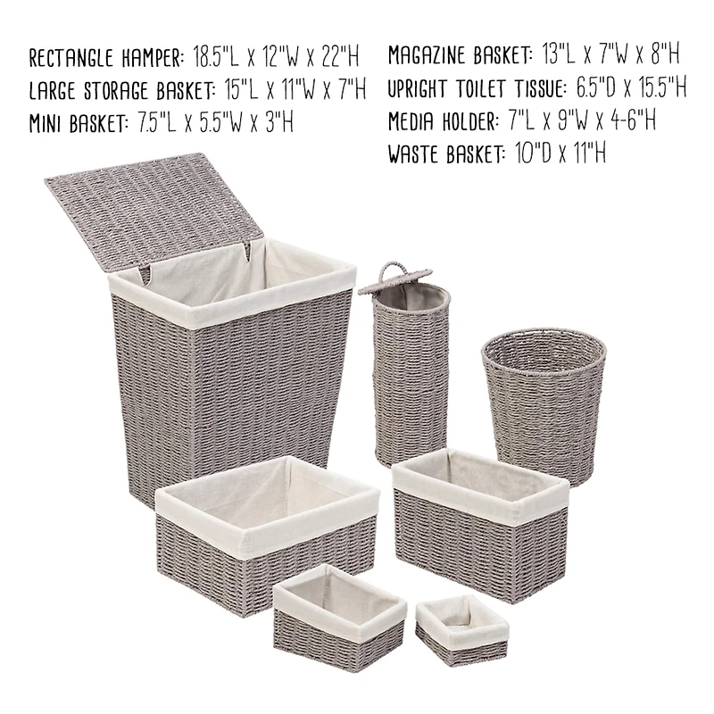 Honey Can Do Gray 7 Piece Twisted Paper Rope Woven Bathroom Storage Basket Set