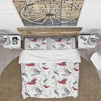 Designart 'Pattern with Birds' Farmhouse Bedding Set