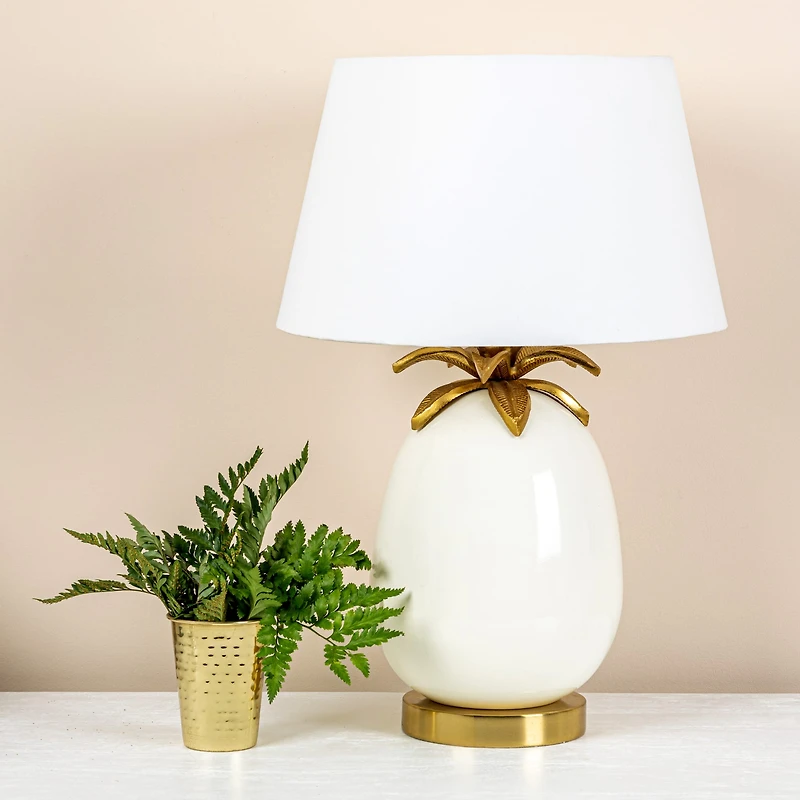 Hello Honey® 22" White & Gold Tropical Table Lamp with Pineapple Detail