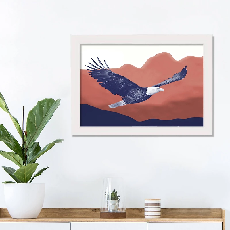 Patriotic Soaring Eagle White Framed Canvas