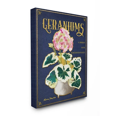 Stupell Industries Geraniums Blue Gold Flower Word Design Canvas Wall Art
