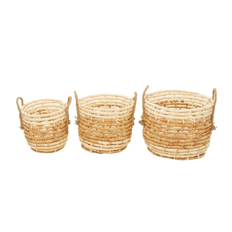 Round Beige Contemporary Sea Grass Storage Basket Set