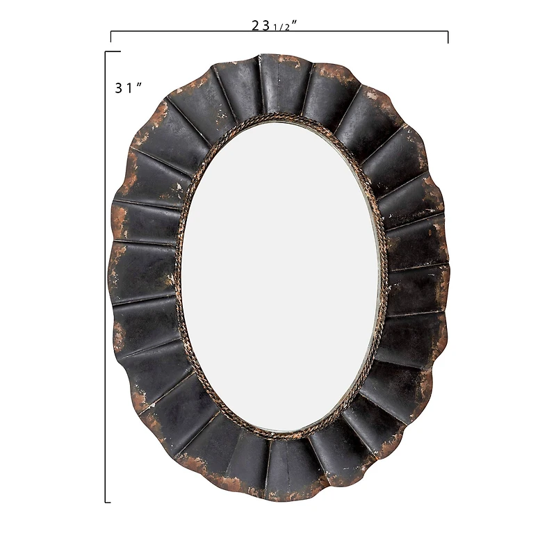 Hello Honey® 31" Black Oval Scalloped Metal Mirror