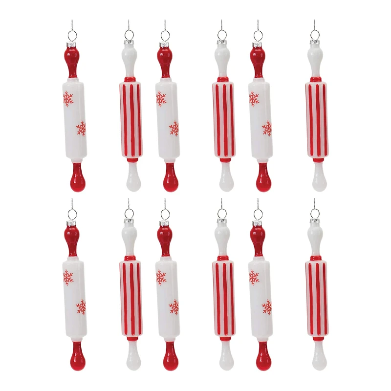 12ct. 8" Glass Rolling Pin Ornaments