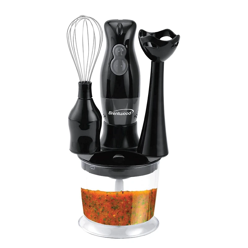 Brentwood Black 2-Speed Hand Blender & Food Processor with Balloon Whisk