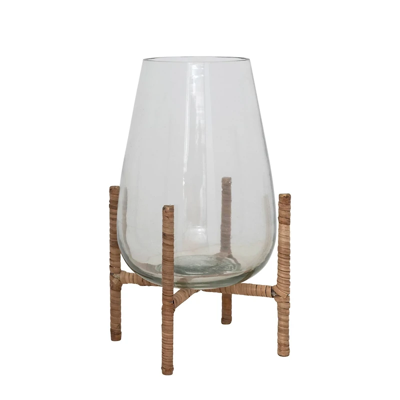 Hello Honey® 8'' Glass Vase with Rattan Wrapped Metal Stand