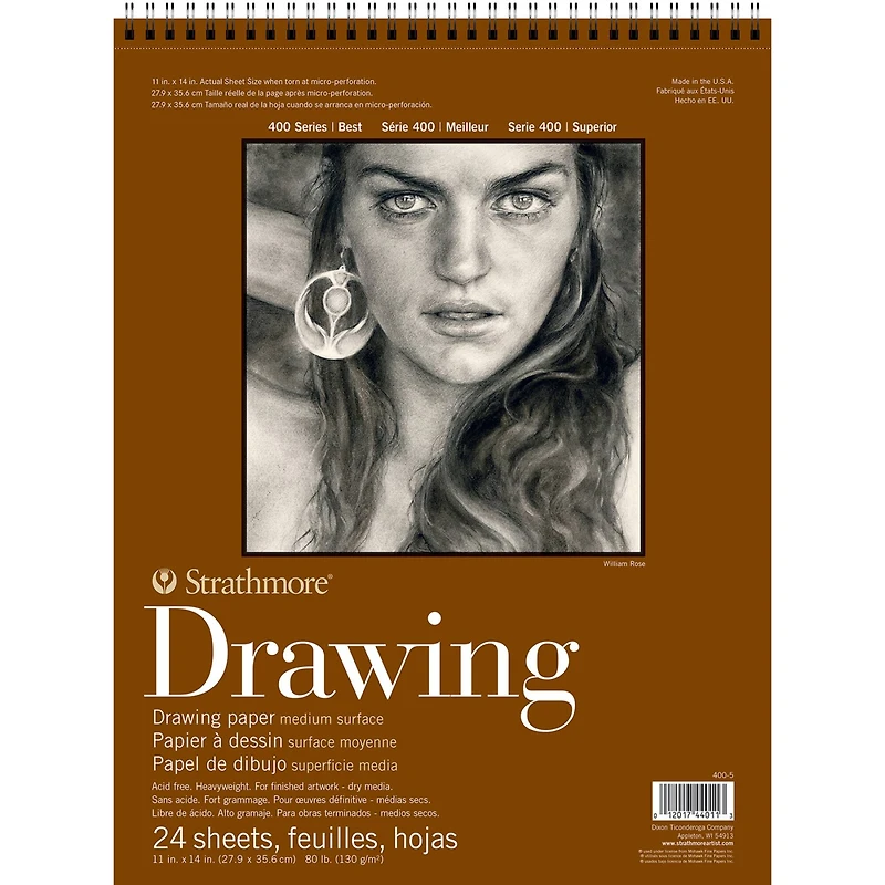 Strathmore Drawing Paper Pad, 400 Series, 24 Sheets, Spiral-Bound, Medium Surface