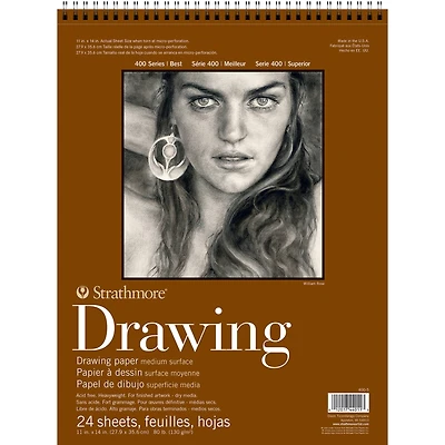 Strathmore Drawing Paper Pad, 400 Series, 24 Sheets, Spiral-Bound, Medium Surface