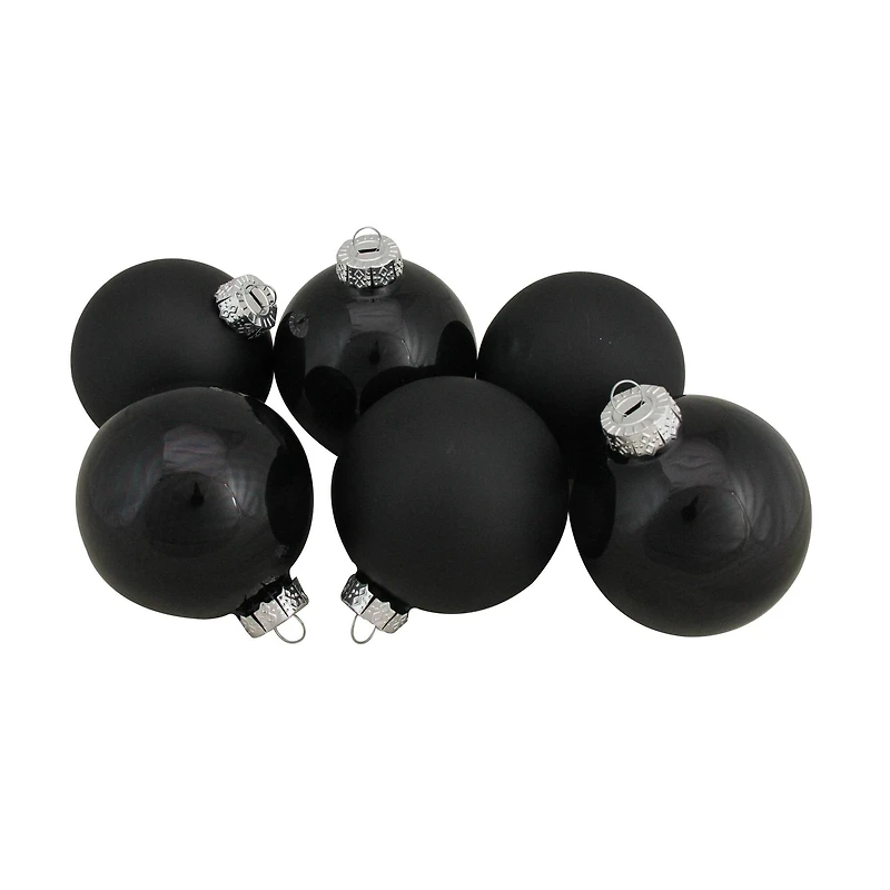 6ct. 3.25" 2-Finish Black Glass Ball Ornaments