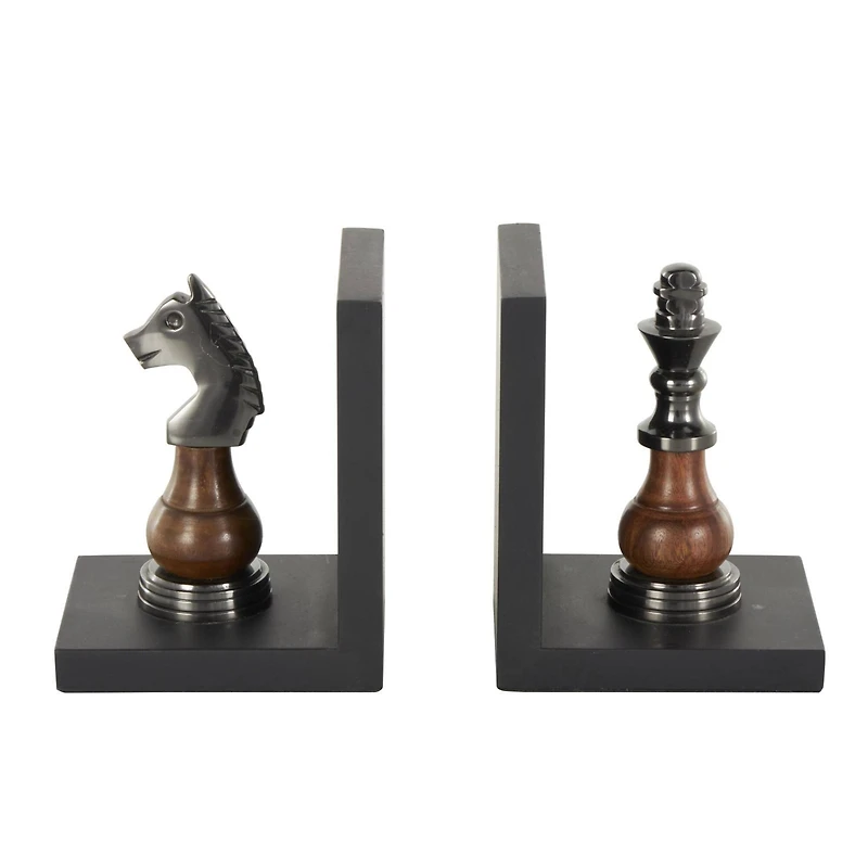 Decorative Dark Brown & Silver Chess Bookend Set
