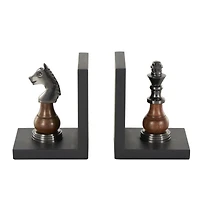 Decorative Dark Brown & Silver Chess Bookend Set