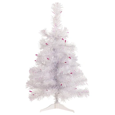 2ft. Pre-Lit White Rockport Pine Artificial Christmas Tree, Pink Lights
