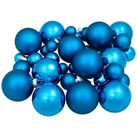 40ct. 2.5" Shiny & Matte Royal Blue & Silver Glass Ball Christmas Ornaments