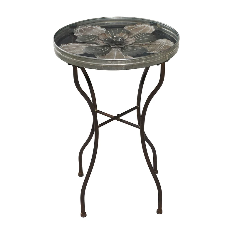 24" Silver Metal Flower Top End Table