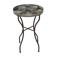 24" Silver Metal Flower Top End Table