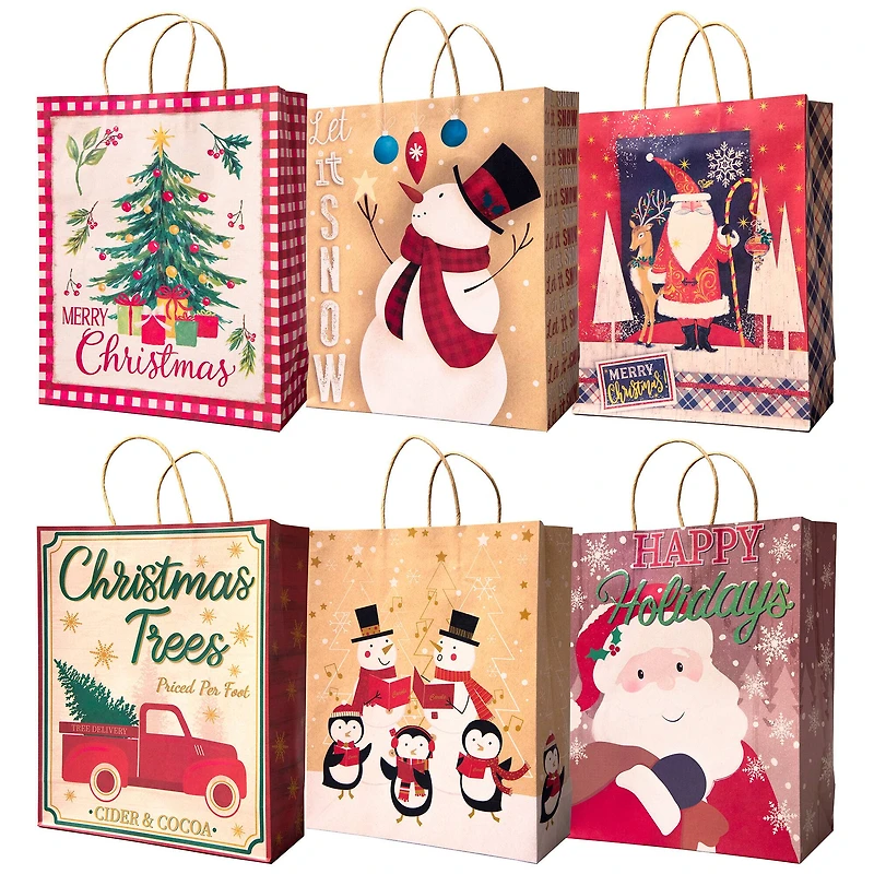 Pack of 12 Assorted Large Christmas Gift Bags with Handle