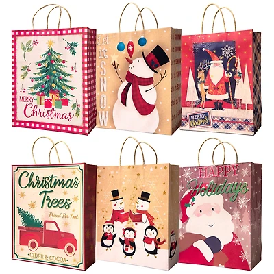 Pack of 12 Assorted Large Christmas Gift Bags with Handle