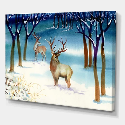 Designart - Winter Landscape With Deers