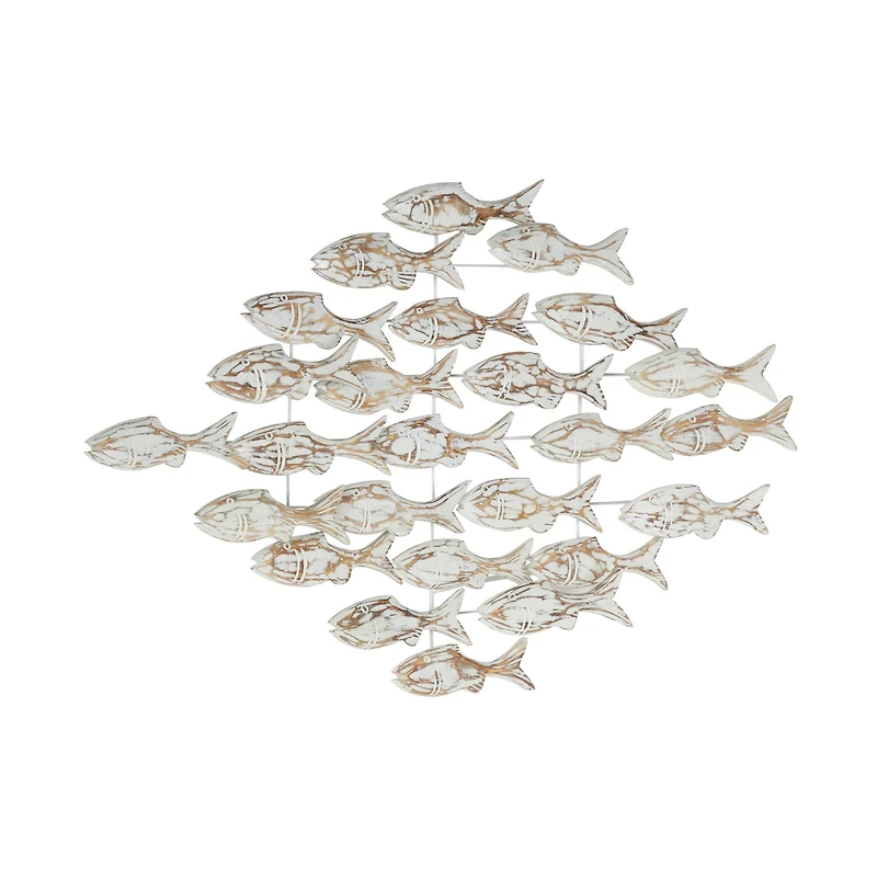 37" White Wood Fish Coastal Wall Decor