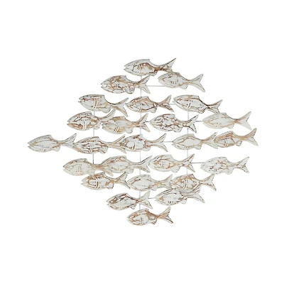37" White Wood Fish Coastal Wall Decor