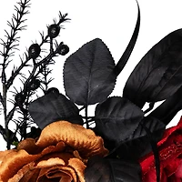 22" Red & Gold Roses with Black Foliage Halloween Wreath