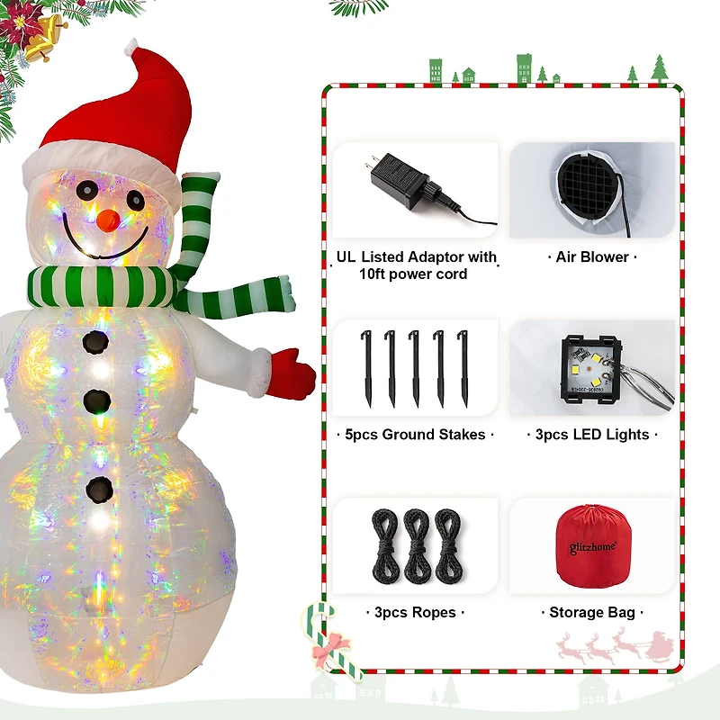 Glitzhome® 8ft. LED Lighted Icy Snowman Inflatable Décor