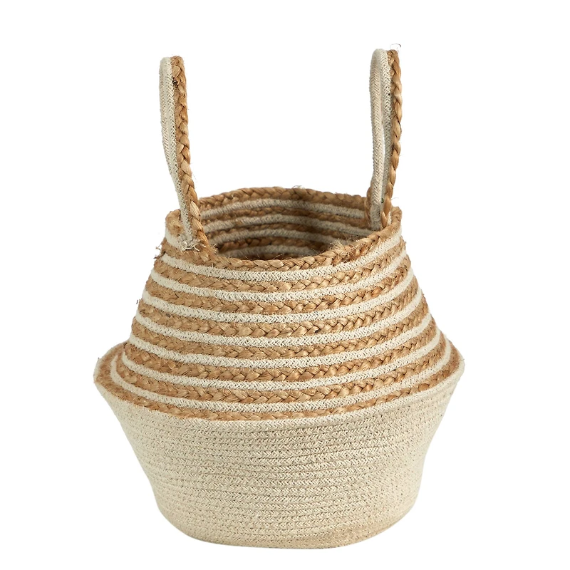 14'' Cream & Natural Cotton & Jute Boho Chic Belly Basket Planter