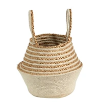 14'' Cream & Natural Cotton & Jute Boho Chic Belly Basket Planter