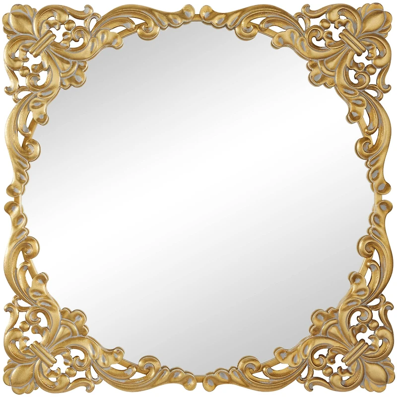 Gold Metal Carved Acanthus Floral Wall Mirror with Distressed Details 30" x 2" x 30"