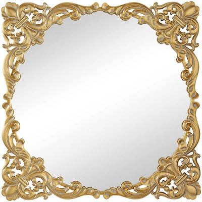Gold Metal Carved Acanthus Floral Wall Mirror with Distressed Details 30" x 2" x 30"