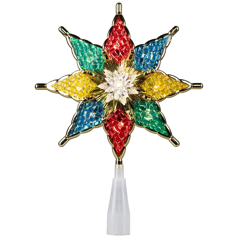 8" Pre-Lit Red and Green Crystal 8-Point Star Christmas Tree Topper - Clear Lights