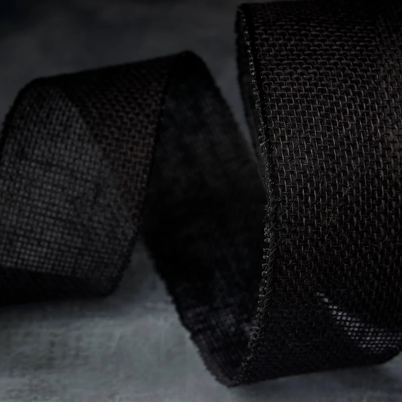 2.5" x 25ft. Black Wired Faux Burlap Ribbon by Celebrate It™