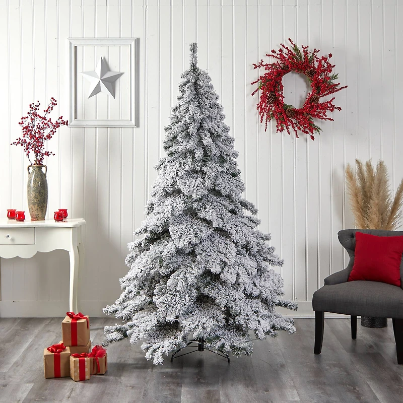 7ft. Pre-Lit Flocked Austria Fir Artificial Christmas Tree, White LED Lights