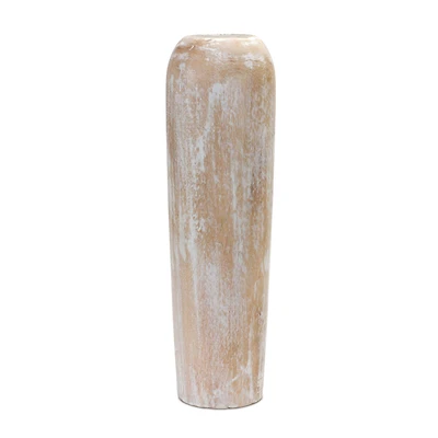 23.5" Whitewashed Wood Cylinder Floor Vase