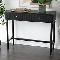 35.5" Black Wood Handmade 2-Drawer Console Table with Gold Handles