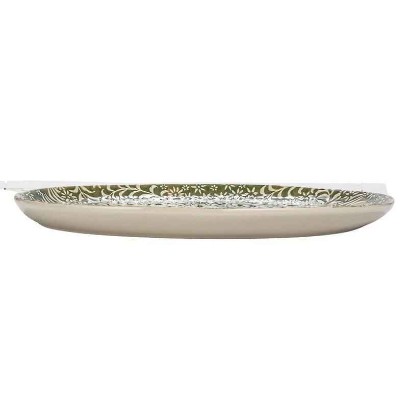 Hello Honey® 16.25" Green Wax Relief Botanicals Stoneware Platter