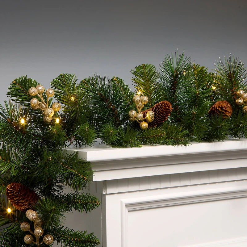 9ft. Crestwood® Green & Gold Spruce & Pinecone Pre-Lit LED Garland