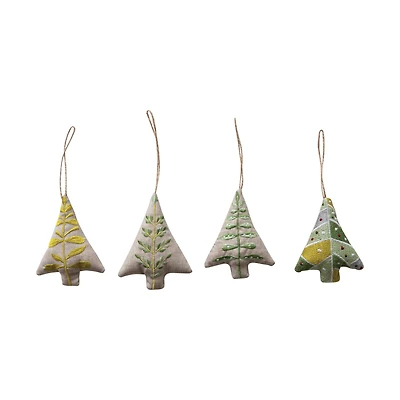 Hello Honey® 4 Pack 4" Embroidered Tree Cotton Chambray Ornaments