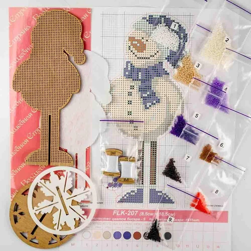 Wonderland Crafts Snowman Bead Embroidery on Wood Kit