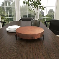 12" Brown Wood Tray with Black Metal Legs