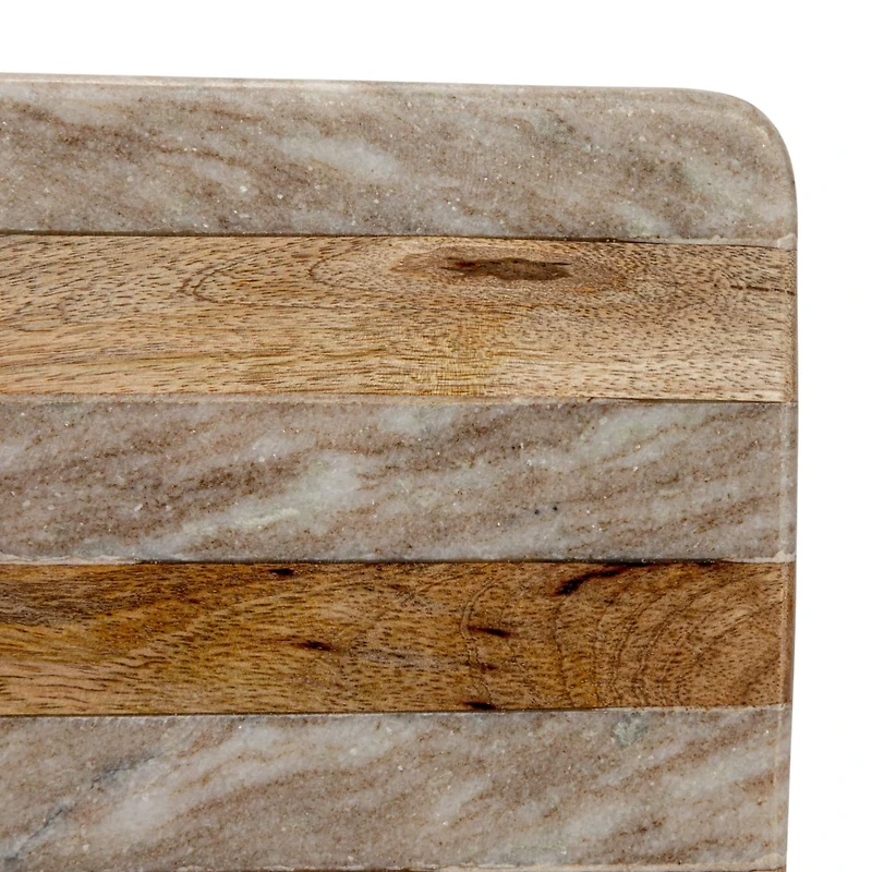 Hello Honey® 21" Beige Marble & Mango Wood Stripes Cheese Board