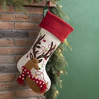 Glitzhome® 21" LED Embroidered Reindeer Linen Christmas Stocking