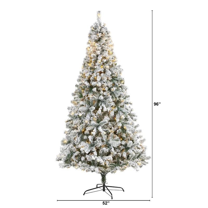 8ft. Pre-Lit Flocked Rock Springs Spruce Artificial Christmas Tree with Clear LED Lights