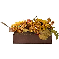10" Yellow & Brown Sunflowers & Leaves Fall Harvest Floral Arrangement